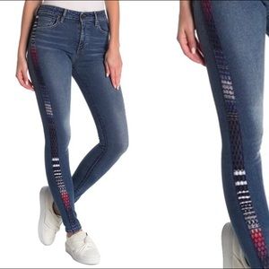 Levi 721 Textured Embroidered Striped Skinny Jeans